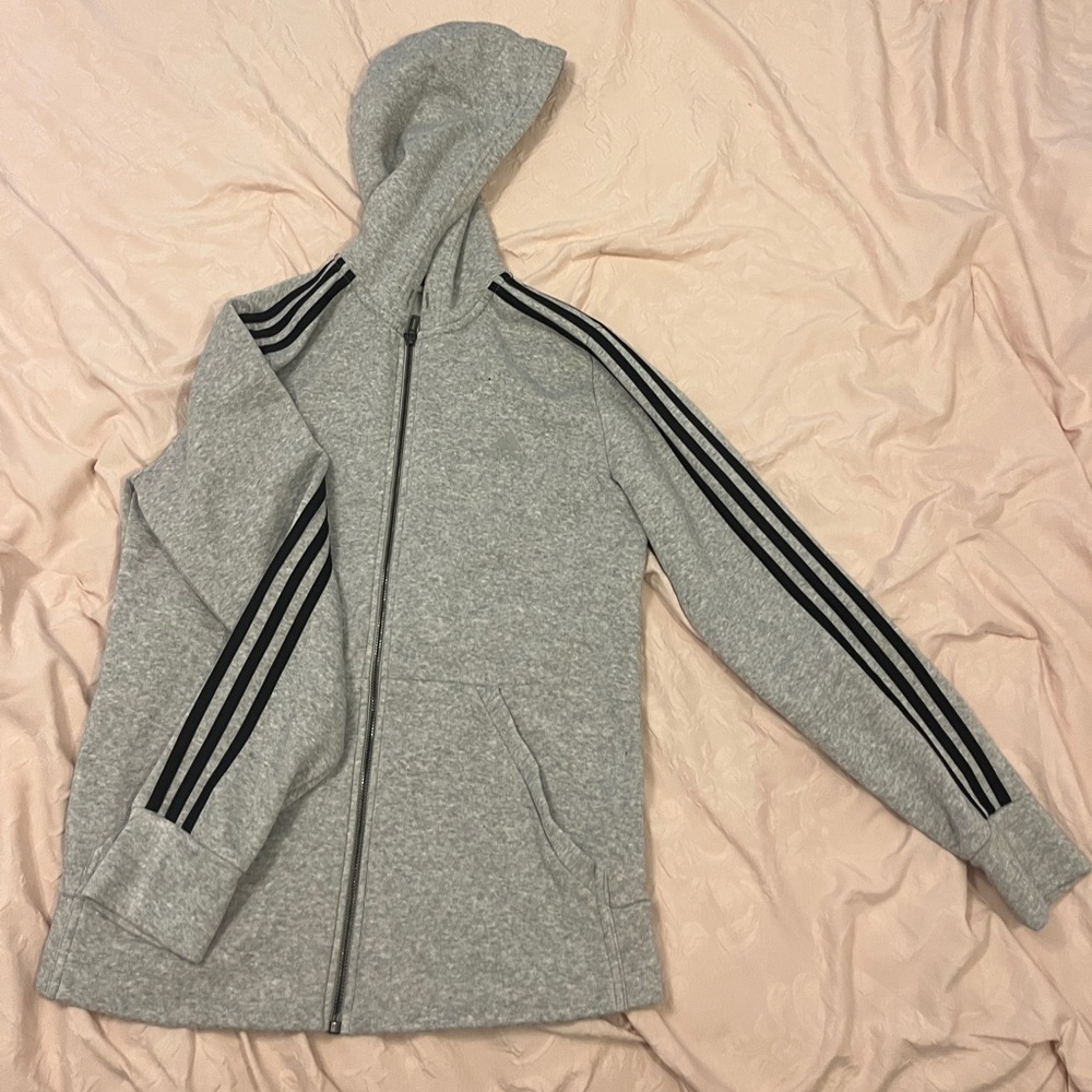 Adidas Heather Gray Zip-Up Hoodie
